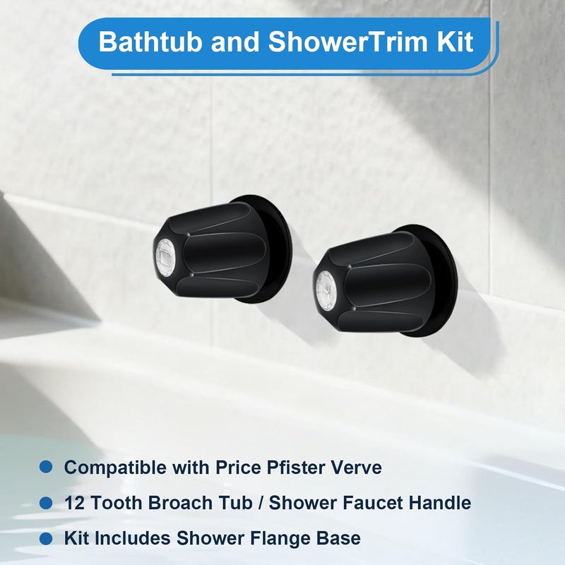 Coolfell Bathtub Shower Trim kit, 2 Piece Metal Matte Black Shower Knob Replacement Kit, Compatible with Price Pfister Valve, Shower 2 Faucet Handle Repair Kit with Shower Stems, Seats Parts, Flanges - Image 3